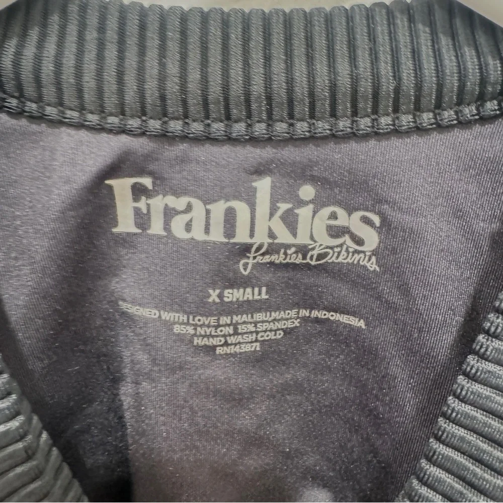 Frankie’s Bikinis Blake One Piece Swimsuit Womens XS Black Ribbed Knit Cutouts